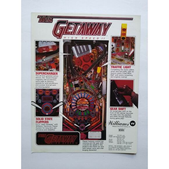 The Getaway High Speed II Pinball Flyer Original 1992 Promo Artwork 8.5" x 11" - Picture 3 of 4